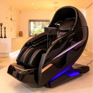 GLOBAL RELAX® I SAMADHI Fauteuil de Massage 6D I Noir I Commande vocale I Pressothérapie complète I Charge sans Fil I Écran Tactile I 20 programmes I Lumière d'ambiance LED I Bluetooth